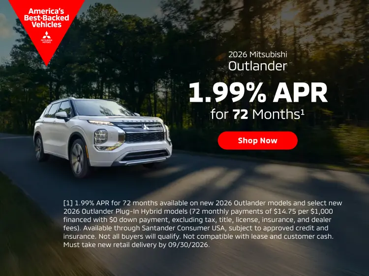 2026 Mitsubishi Outlander — 1.99% APR for 72 months